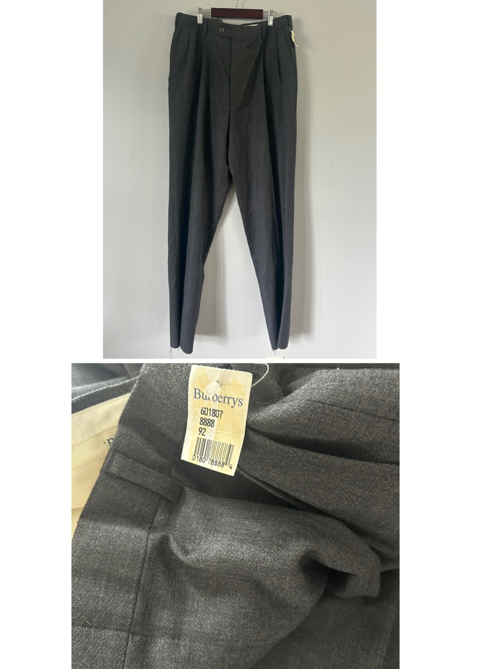 Vintage Burberry’s Soft Wool Dress Pants 36” Waist Unhemmed Gray NWT New